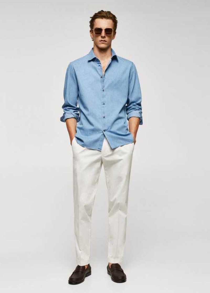 Mango Slim-fit Chambray Bavlněné Shirt | MNG-21952