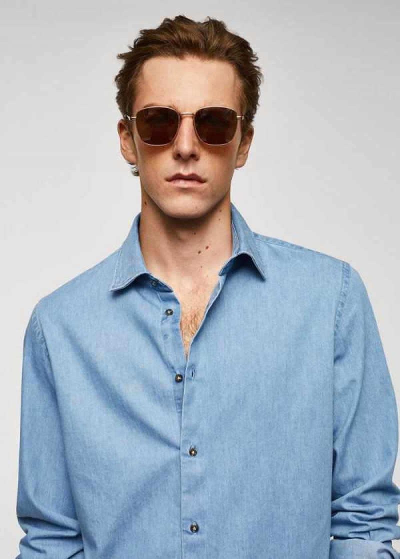 Mango Slim-fit Chambray Bavlněné Shirt | MNG-21952