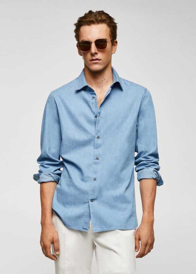 Mango Slim-fit Chambray Bavlněné Shirt | MNG-21952