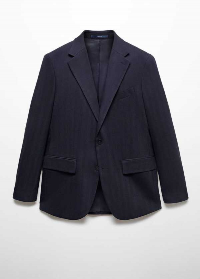 Mango Slim-fit Herringbone Vlna Suit Jacket | MNG-21454