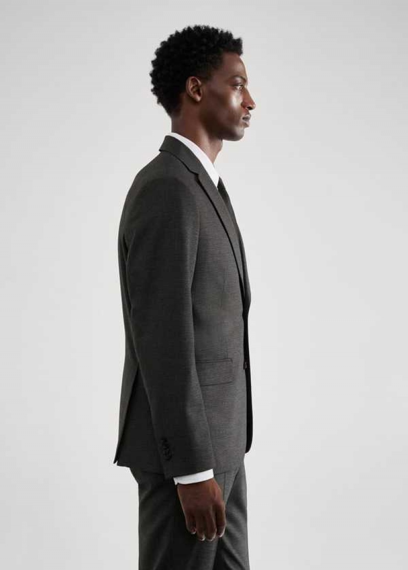 Mango Slim-fit Houndstooth Vlna Suit Blazer | MNG-21426