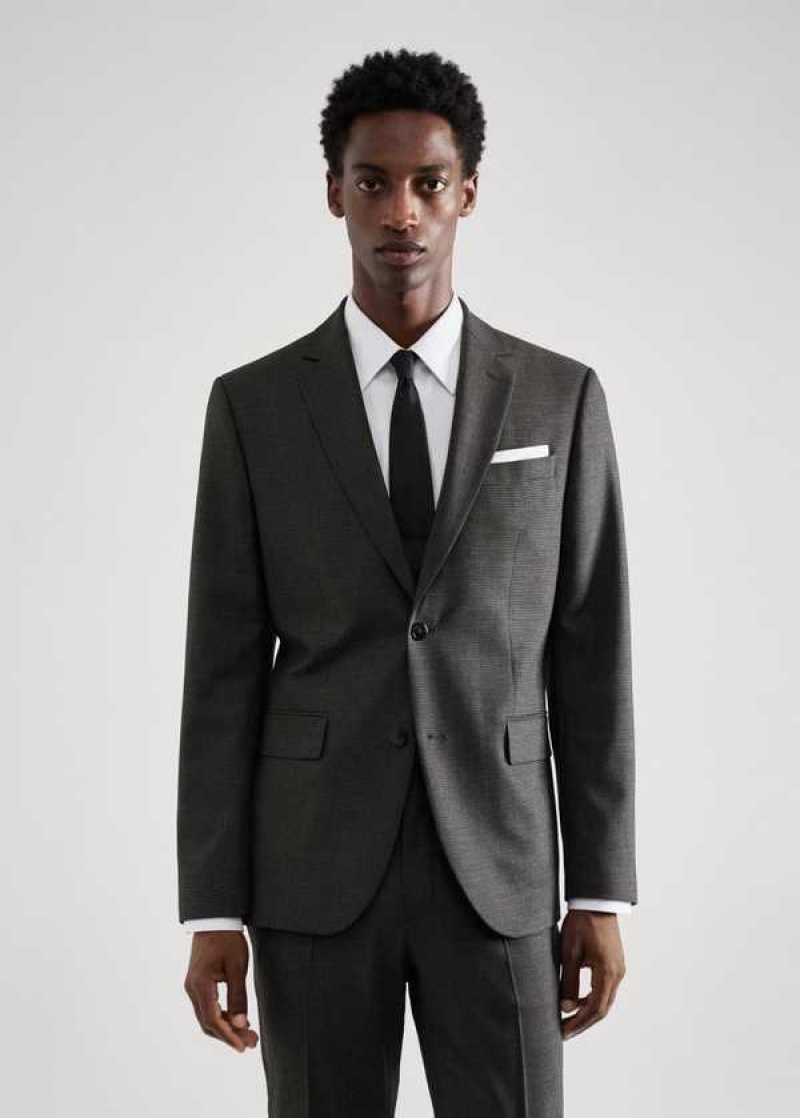 Mango Slim-fit Houndstooth Vlna Suit Blazer | MNG-21426