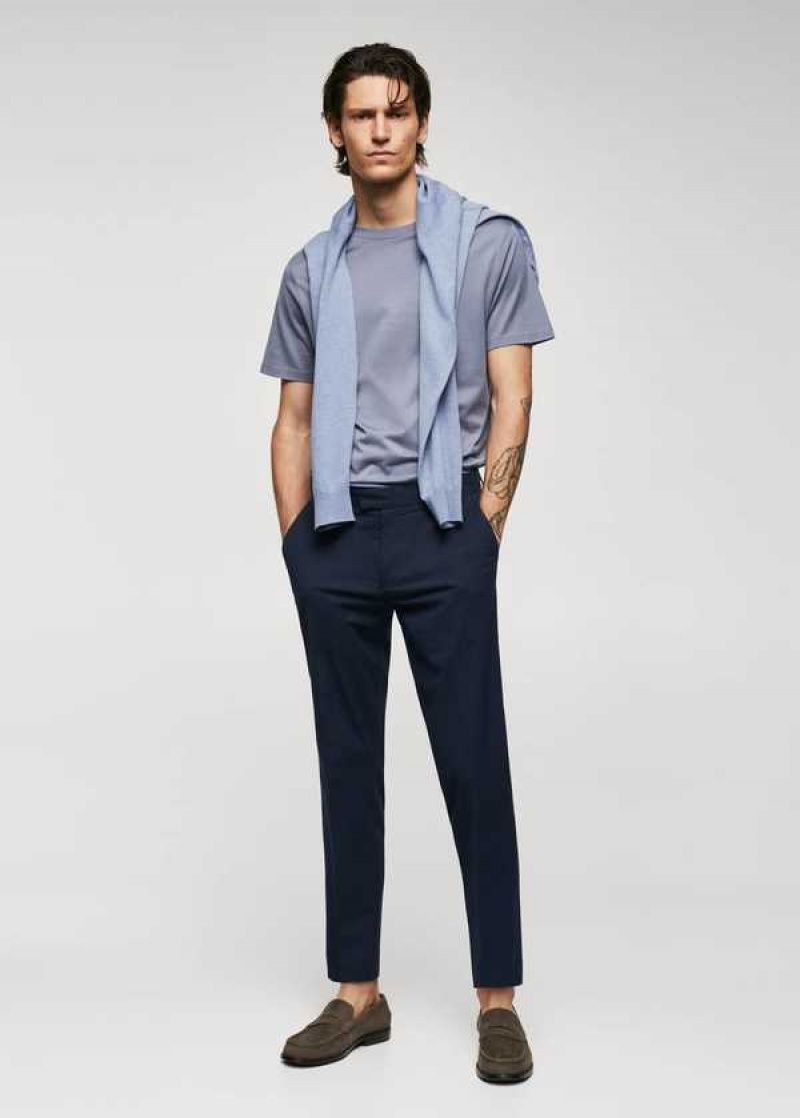 Mango Slim-fit Seersucker Stretch Pants | MNG-22278