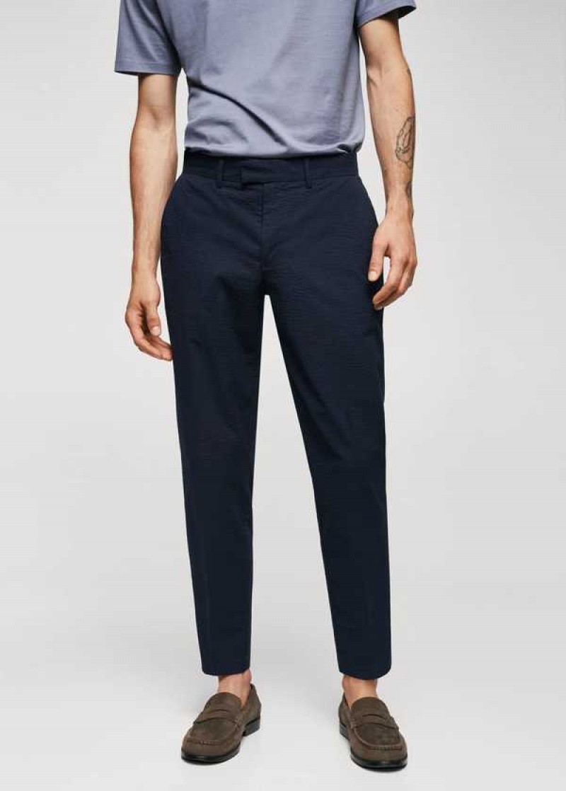 Mango Slim-fit Seersucker Stretch Pants | MNG-22278