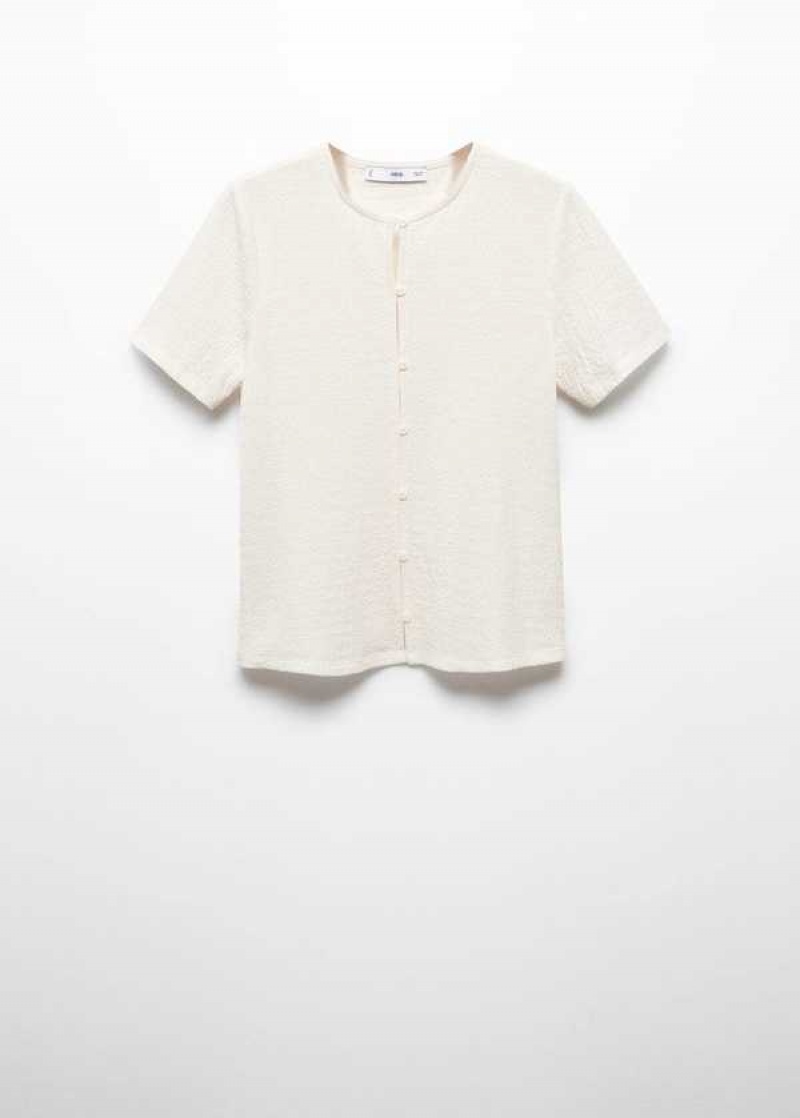 Mango Textured T-shirt With Buttons | MNG-25067