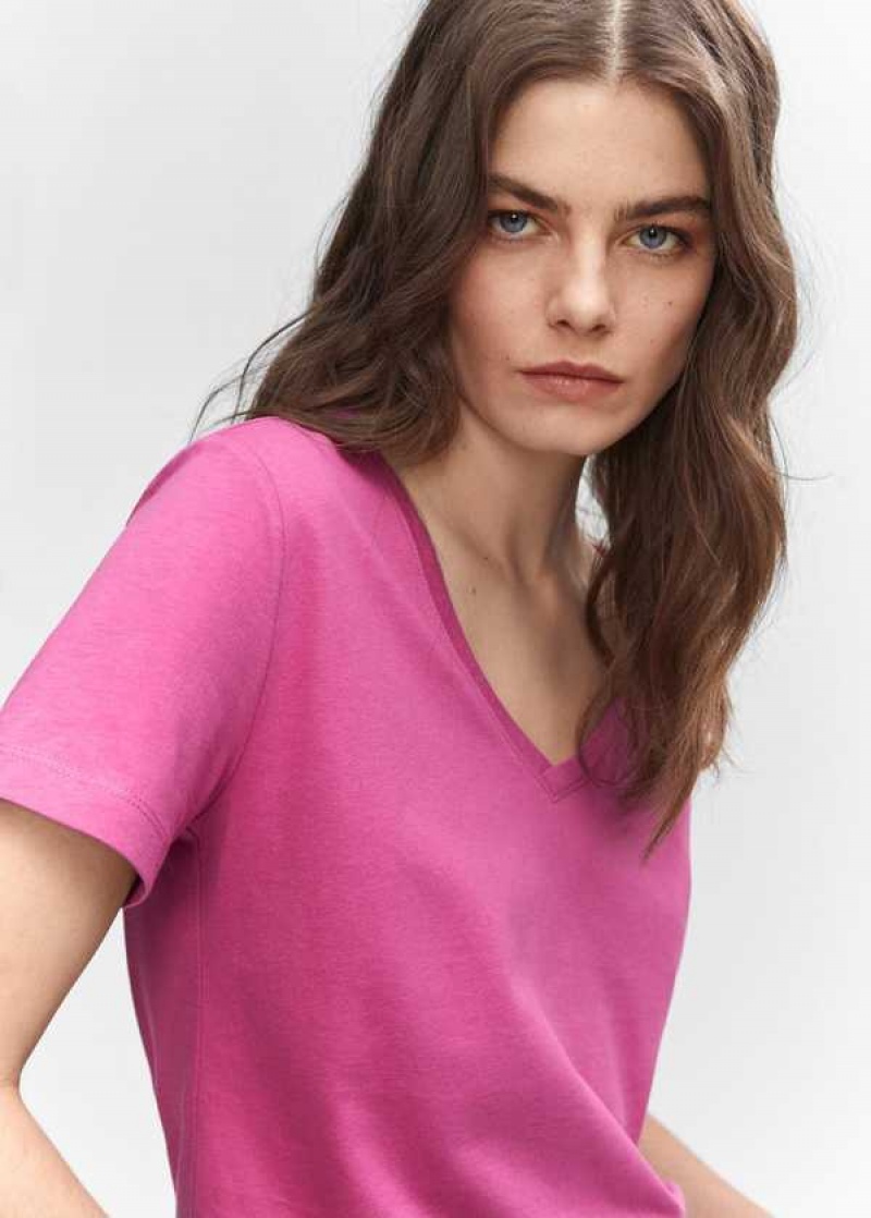 Mango V-neck Bavlněné T-shirt | MNG-25049