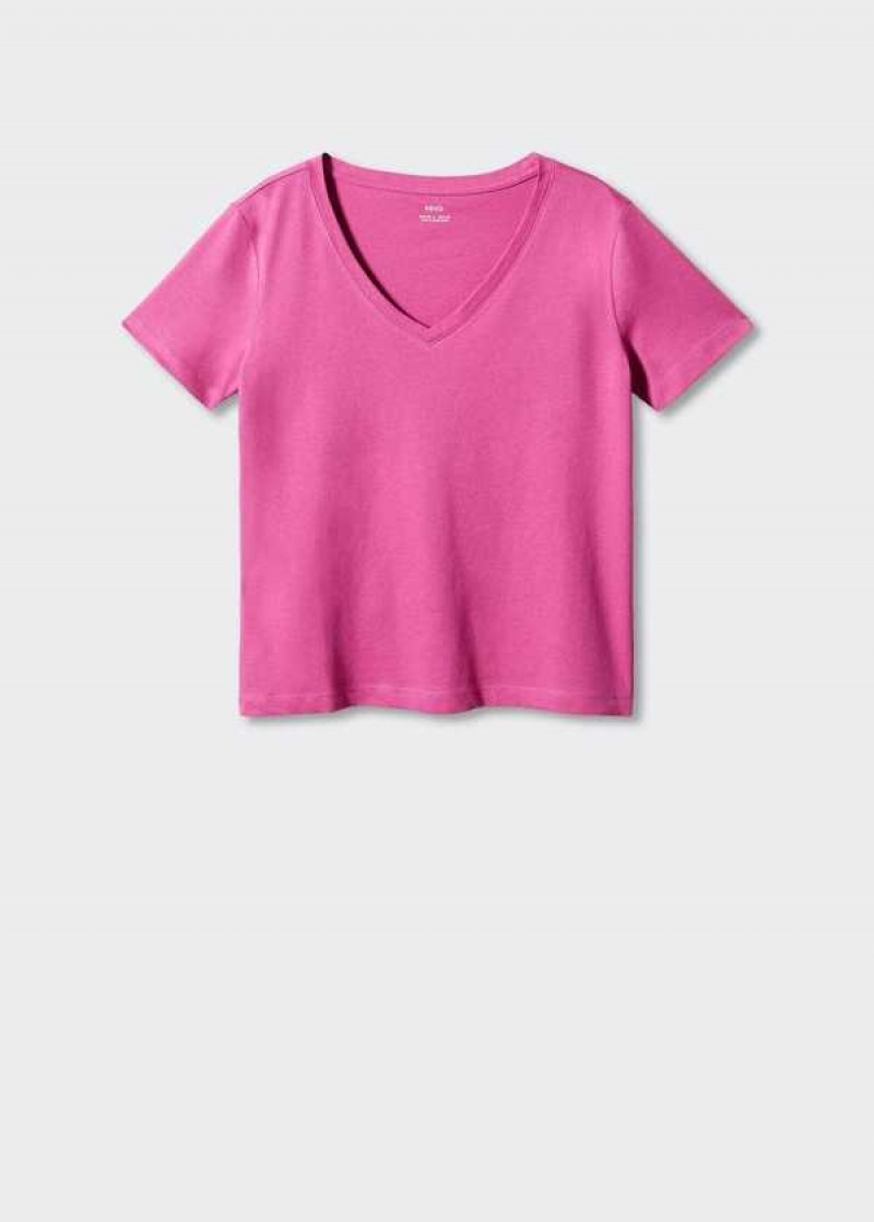 Mango V-neck Bavlněné T-shirt | MNG-25049