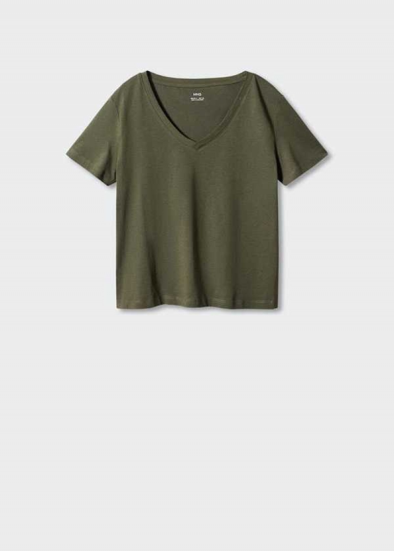 Mango V-neck Bavlněné T-shirt | MNG-25051