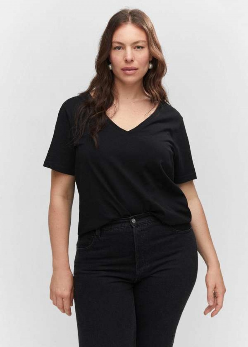 Mango V-neck Bavlněné T-shirt | MNG-25058