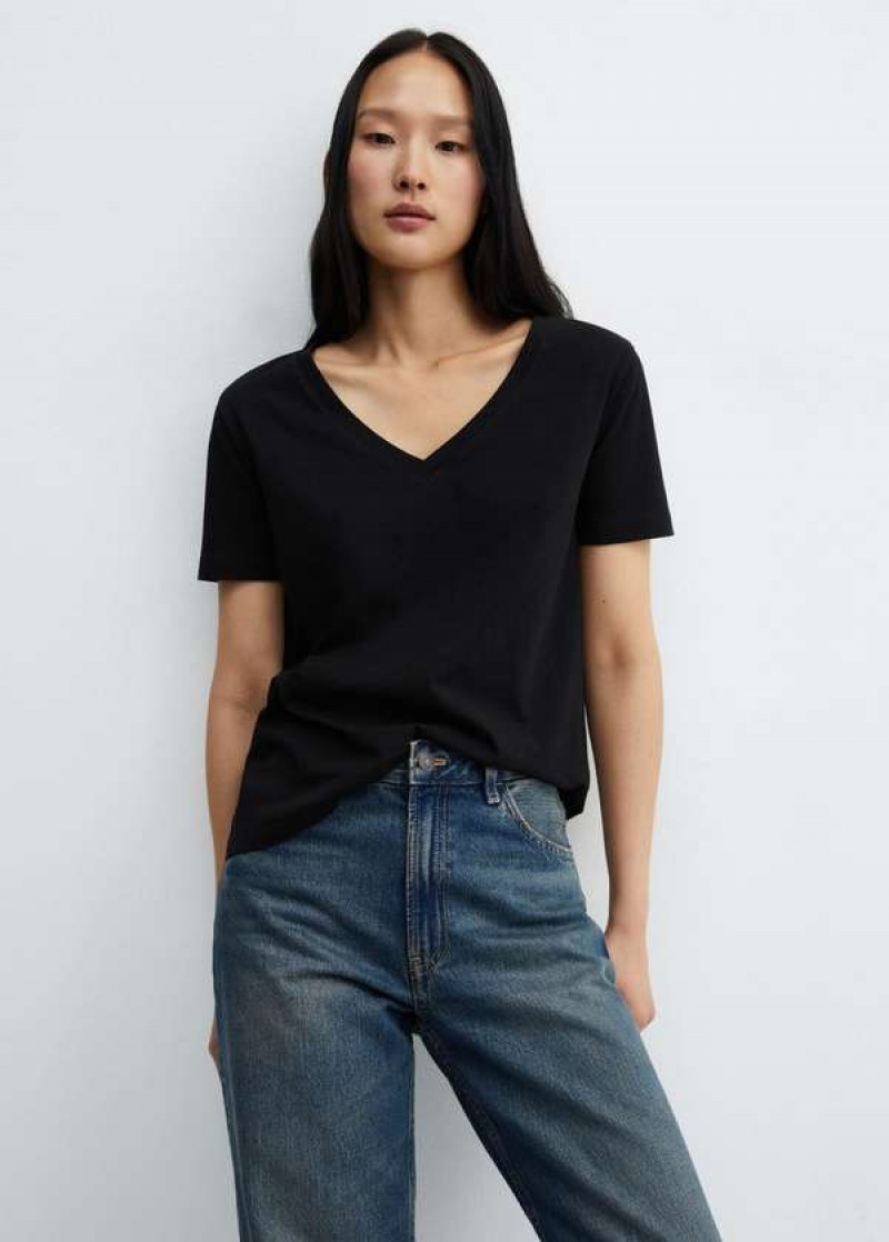 Mango V-neck Bavlněné T-shirt | MNG-25058