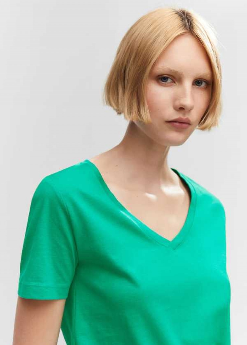 Mango V-neck Bavlněné T-shirt | MNG-25059