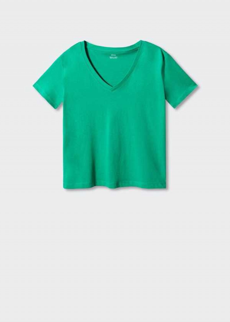 Mango V-neck Bavlněné T-shirt | MNG-25059