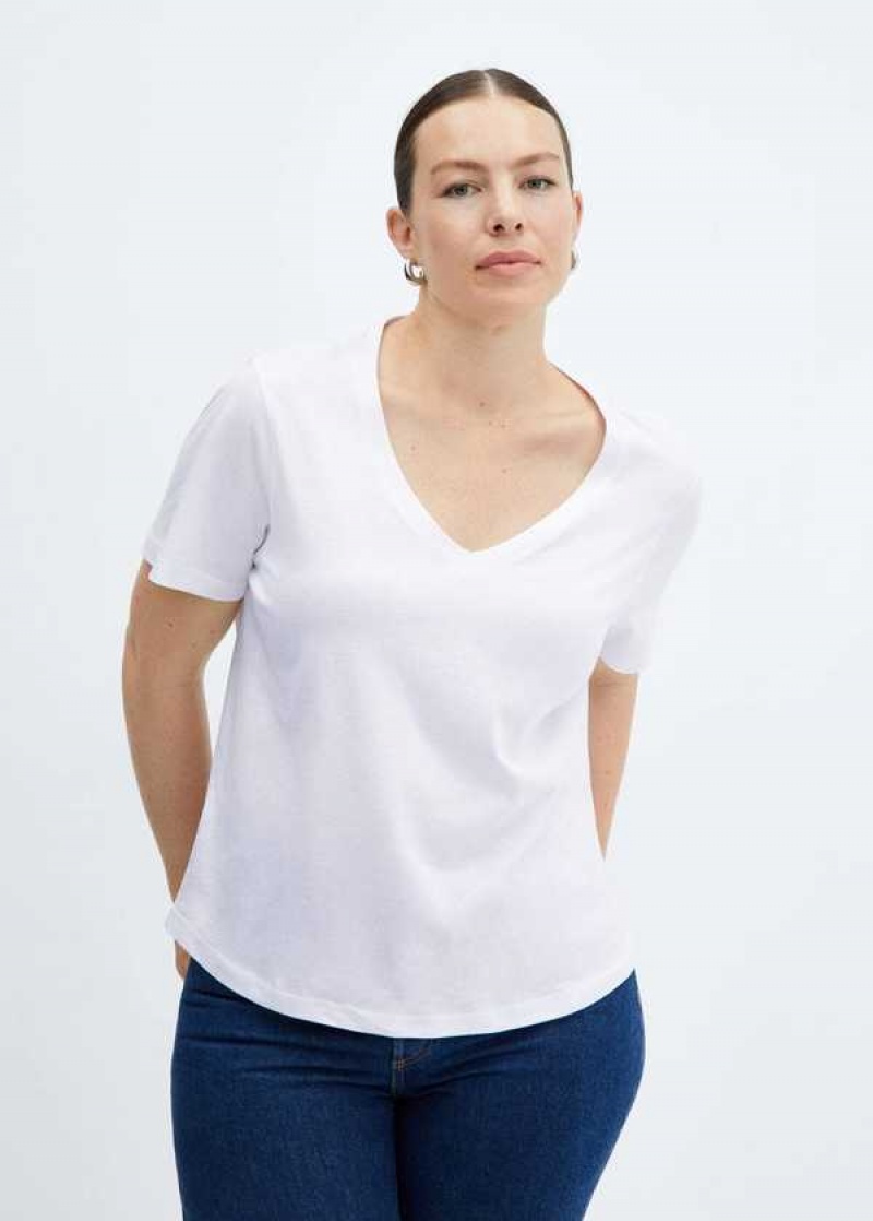 Mango V-neck Bavlněné T-shirt | MNG-25141