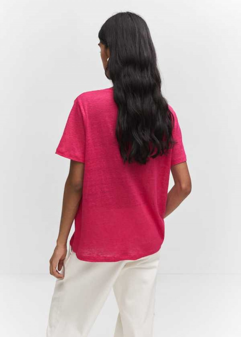 Mango V-neck Linen T-shirt | MNG-25057