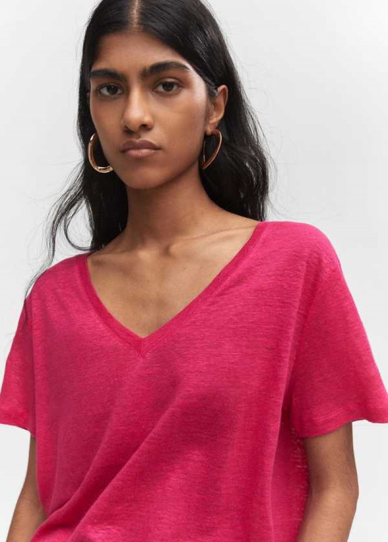 Mango V-neck Linen T-shirt | MNG-25057