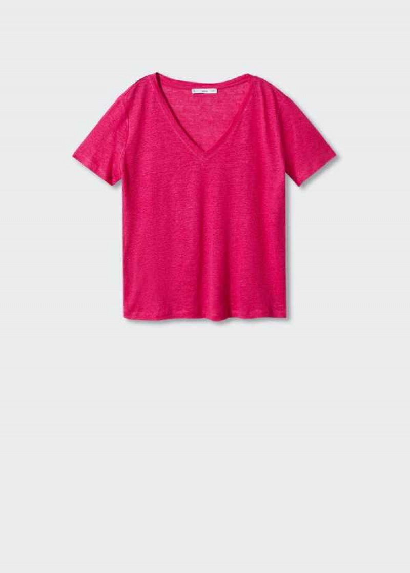 Mango V-neck Linen T-shirt | MNG-25057