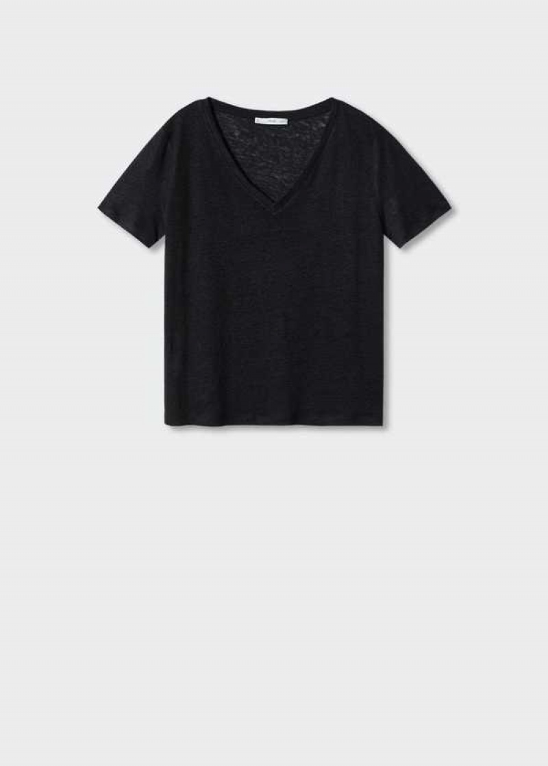 Mango V-neck Linen T-shirt | MNG-25070