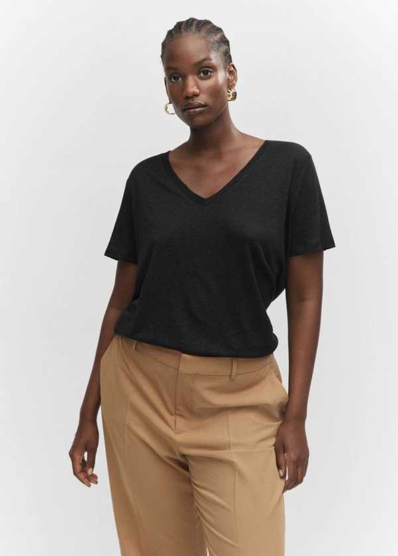 Mango V-neck Linen T-shirt | MNG-25070