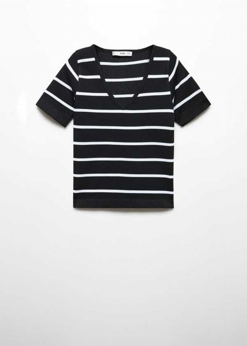 Mango V-neck Pruhovaný T-shirt | MNG-24978