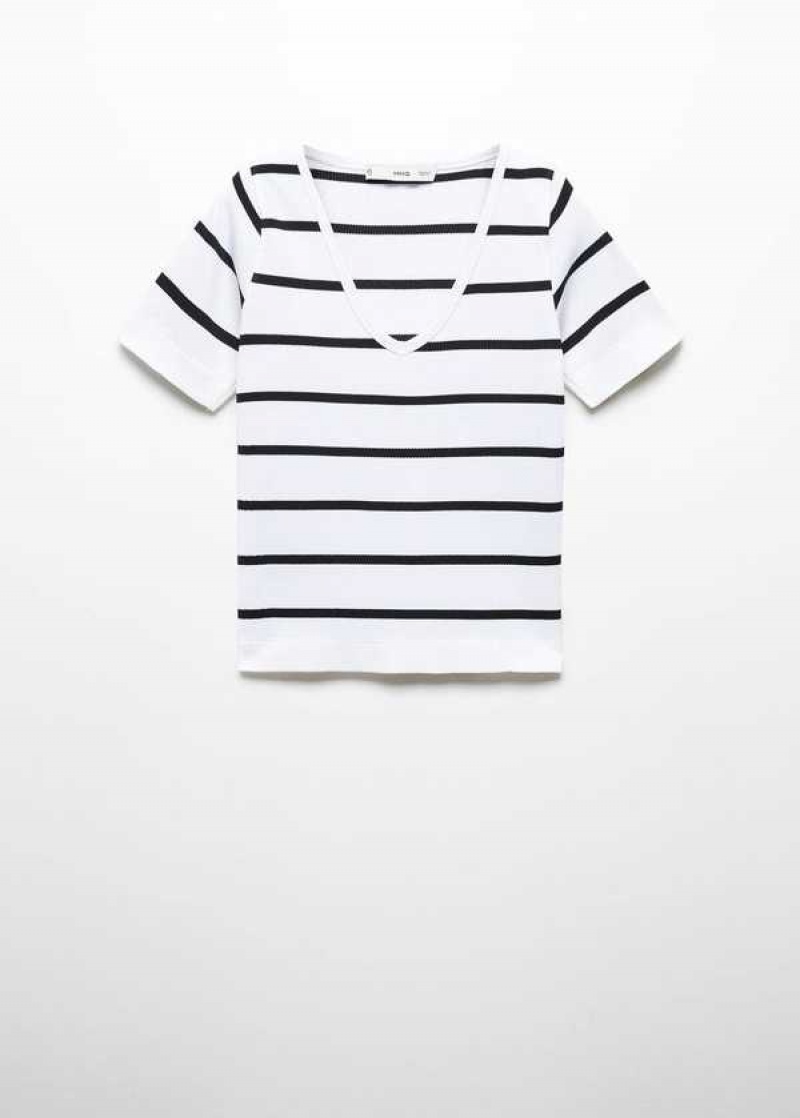 Mango V-neck Pruhovaný T-shirt | MNG-24982