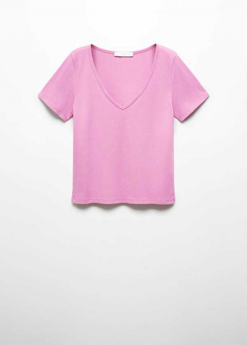 Mango V-neck Pruhovaný T-shirt | MNG-25150